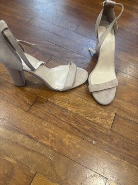 Source Unknown Suede Ankle-Strap Block Heels - Taupe